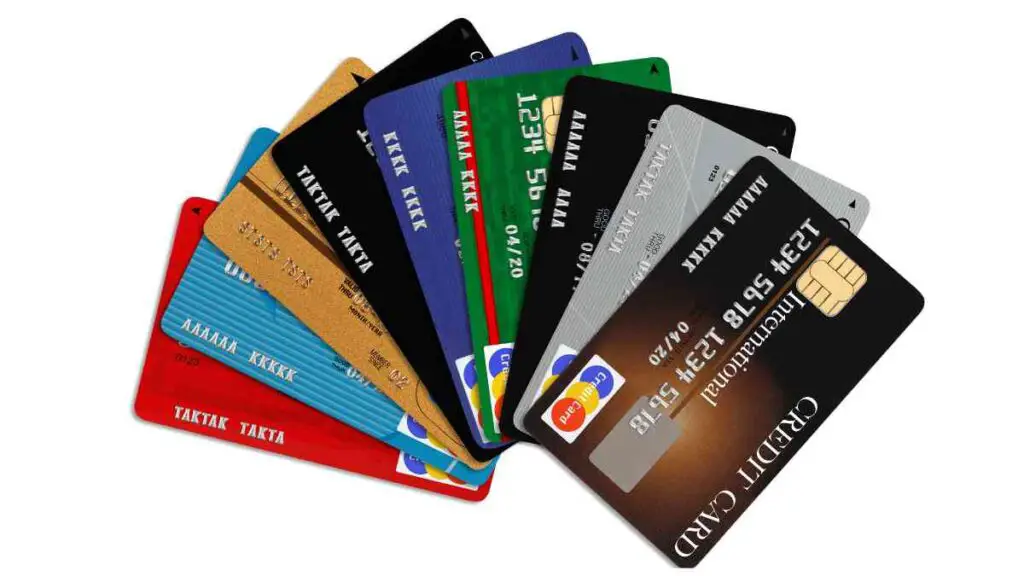 several credit cards arranged in a circle on a white background